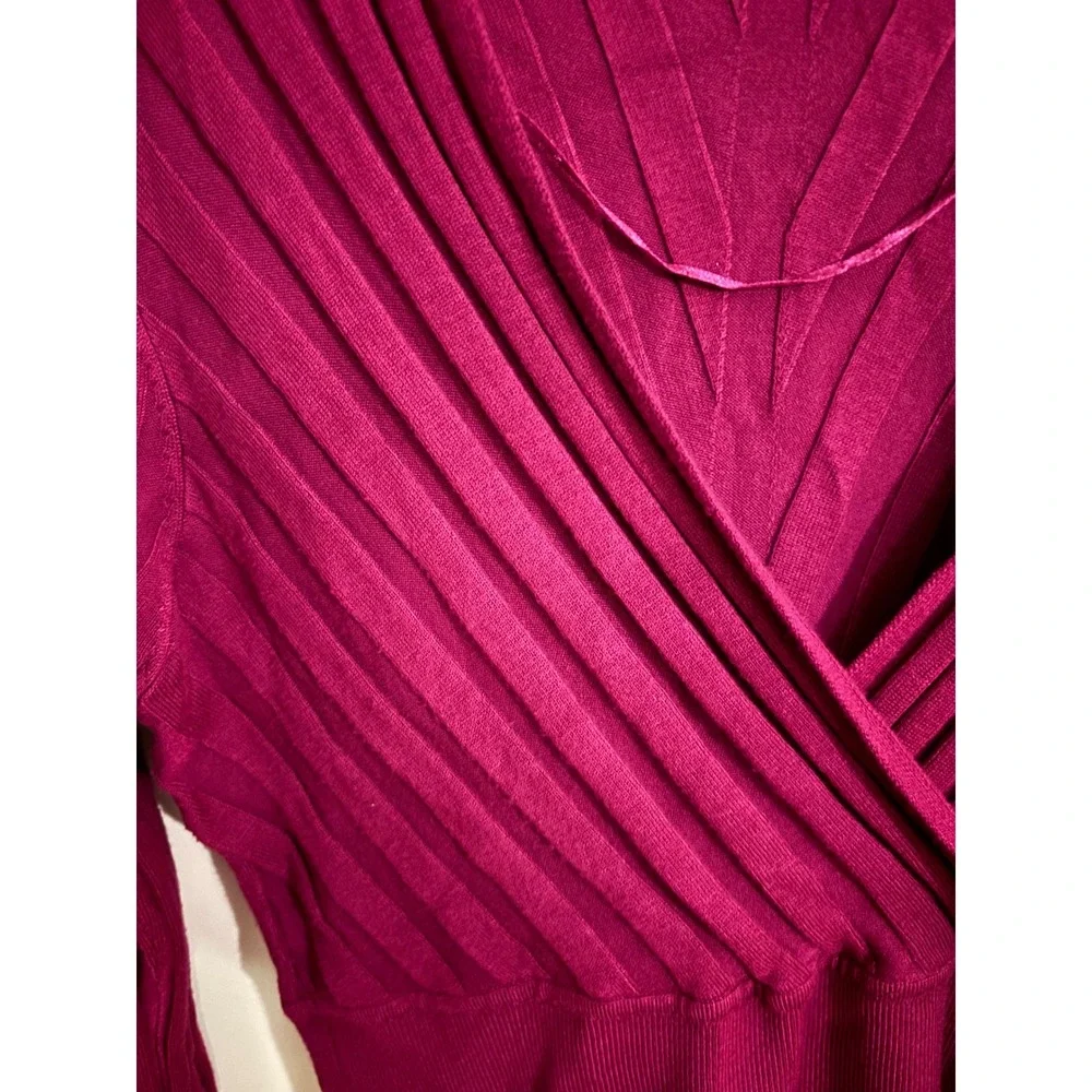 INC International Concepts Magenta Purple Surplice V-Neck Pleated Sweater Large